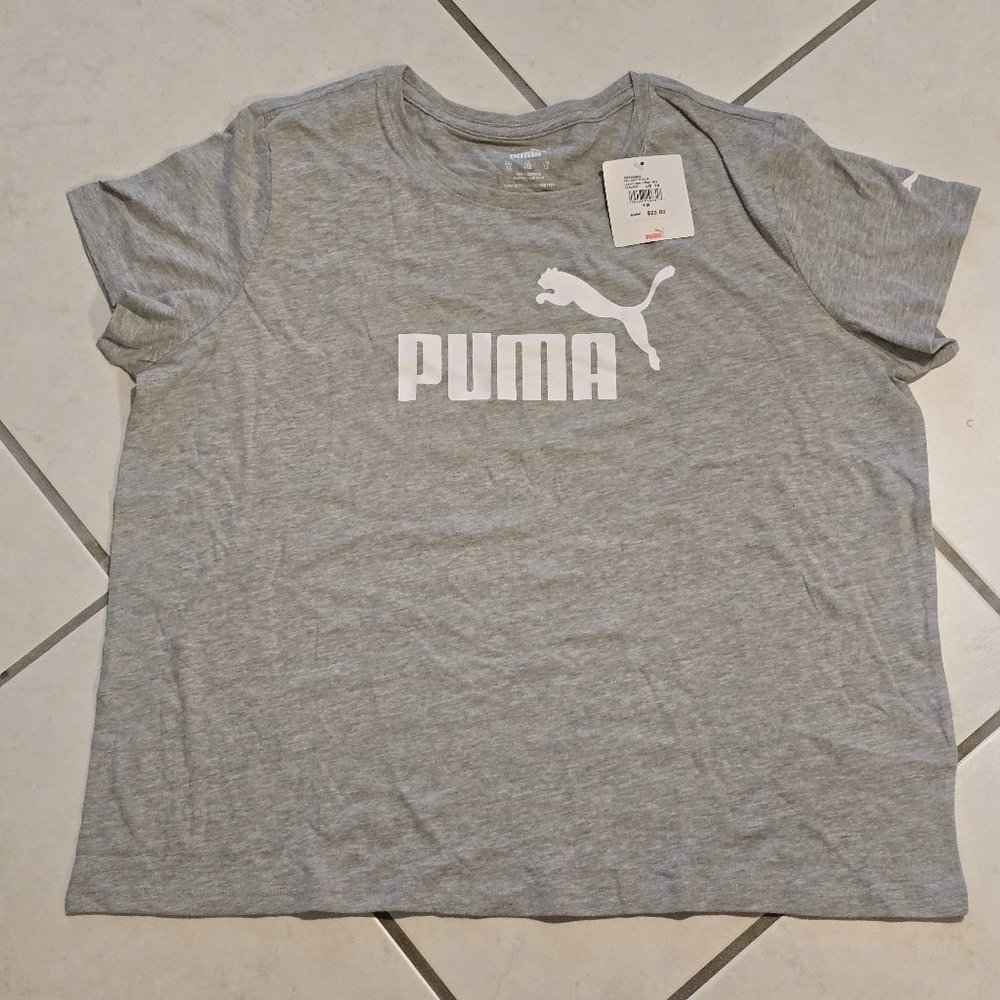 Puma Womens Essential Logo T-Shirt Plus, 1X, Gray - Brand New!